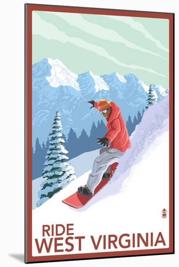 West Virginia - Snowboarder-Lantern Press-Mounted Art Print