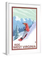 West Virginia - Snowboarder-Lantern Press-Framed Art Print