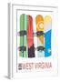 West Virginia - Snowboards in Snow-Lantern Press-Framed Art Print