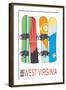 West Virginia - Snowboards in Snow-Lantern Press-Framed Art Print