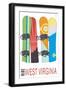 West Virginia - Snowboards in Snow-Lantern Press-Framed Art Print