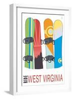 West Virginia - Snowboards in Snow-Lantern Press-Framed Art Print