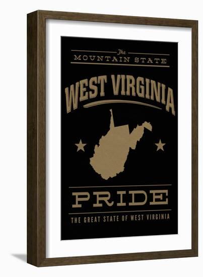 West Virginia State Pride - Gold on Black-Lantern Press-Framed Art Print