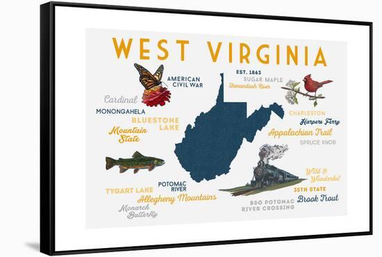 West Virginia - Typography and Icons-Lantern Press-Framed Stretched Canvas