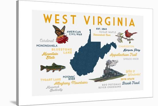 West Virginia - Typography and Icons-Lantern Press-Stretched Canvas