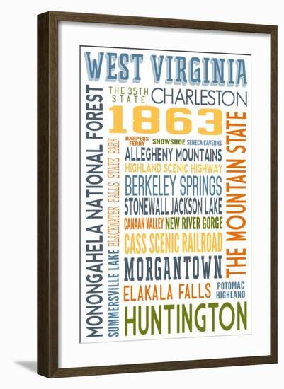 West Virginia - Typography-Lantern Press-Framed Art Print