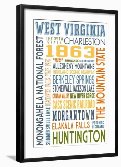 West Virginia - Typography-Lantern Press-Framed Art Print