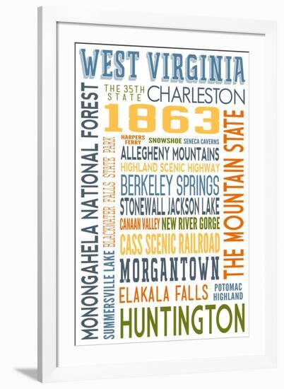 West Virginia - Typography-Lantern Press-Framed Art Print