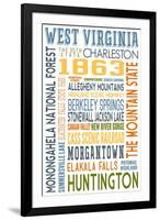 West Virginia - Typography-Lantern Press-Framed Art Print