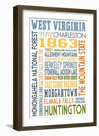 West Virginia - Typography-Lantern Press-Framed Art Print