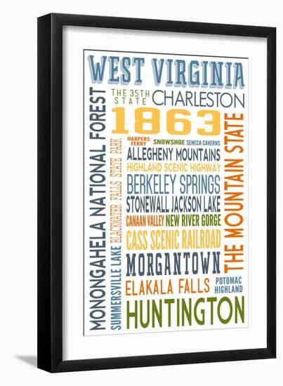 West Virginia - Typography-Lantern Press-Framed Art Print