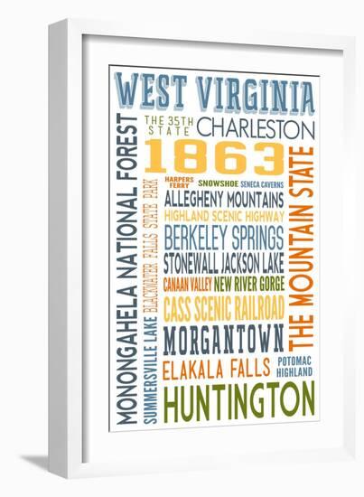 West Virginia - Typography-Lantern Press-Framed Art Print