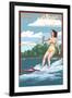 West Virginia - Water Skier and Lake-Lantern Press-Framed Art Print