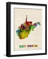 West Virginia Watercolor Map-Michael Tompsett-Framed Art Print