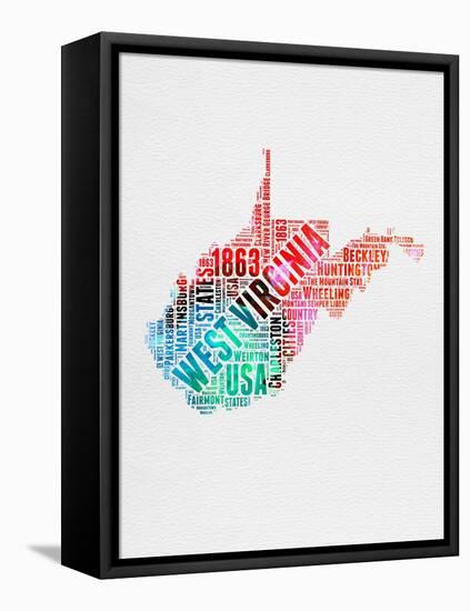 West Virginia Watercolor Word Cloud-NaxArt-Framed Stretched Canvas