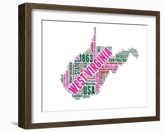 West Virginia Word Cloud Map-NaxArt-Framed Art Print