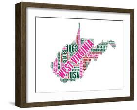 West Virginia Word Cloud Map-NaxArt-Framed Art Print