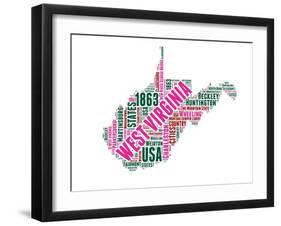 West Virginia Word Cloud Map-NaxArt-Framed Art Print