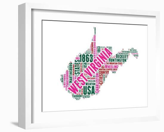 West Virginia Word Cloud Map-NaxArt-Framed Art Print