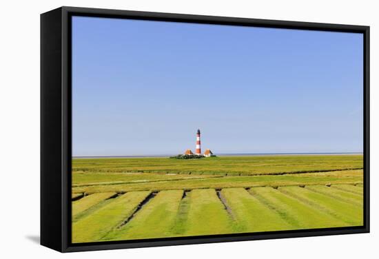 Westerhever Lighthouse, North Sea, Schleswig-Holstein, Westerheversand, Wadden Sea-Herbert Kehrer-Framed Stretched Canvas