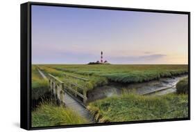 Westerhever Lighthouse, North Sea, Schleswig-Holstein, Westerheversand, Wadden Sea-Herbert Kehrer-Framed Stretched Canvas