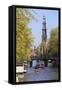Westerkerk Church Tower by Prinsengracht Canal, Amsterdam, Netherlands, Europe-Amanda Hall-Framed Stretched Canvas