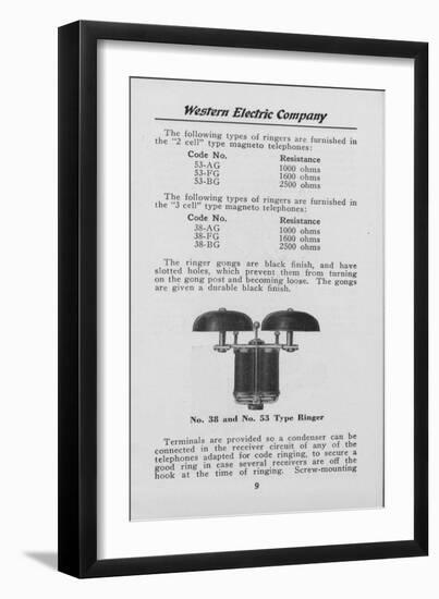 Western Electric Company's Model Numbers 38 and 53 Type Ringer for a Telephone-null-Framed Giclee Print