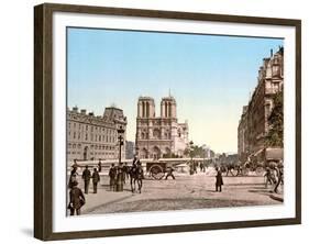 Western Façade of Notre Dame, and Pont St. Michel, Paris, Pub. C.1900-null-Framed Giclee Print