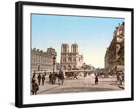 Western Façade of Notre Dame, and Pont St. Michel, Paris, Pub. C.1900-null-Framed Giclee Print