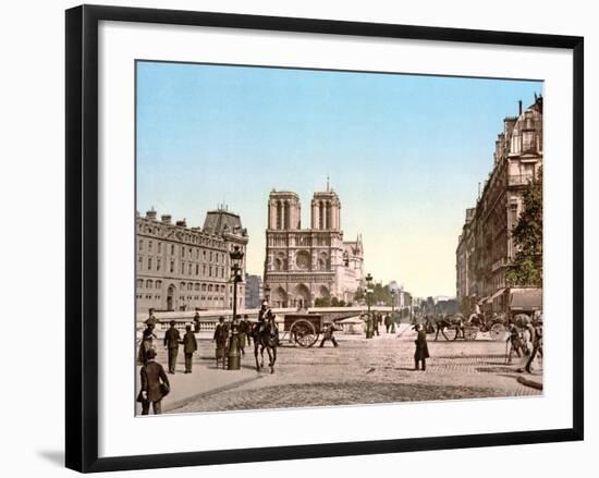 Western Façade of Notre Dame, and Pont St. Michel, Paris, Pub. C.1900-null-Framed Giclee Print