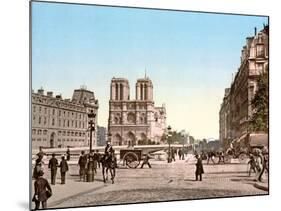 Western Façade of Notre Dame, and Pont St. Michel, Paris, Pub. C.1900-null-Mounted Giclee Print