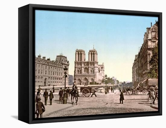 Western Façade of Notre Dame, and Pont St. Michel, Paris, Pub. C.1900-null-Framed Stretched Canvas