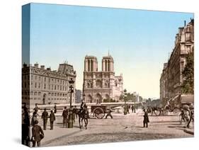 Western Façade of Notre Dame, and Pont St. Michel, Paris, Pub. C.1900-null-Stretched Canvas