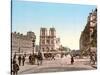 Western Façade of Notre Dame, and Pont St. Michel, Paris, Pub. C.1900-null-Stretched Canvas