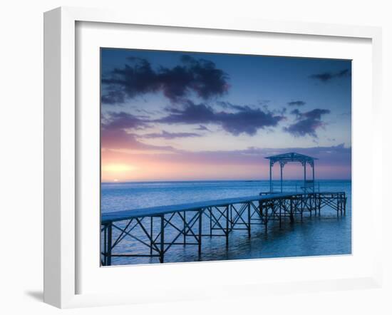 Western Mauritius, Le Morne Peninsula, Pier at the Dinarobin Hotel, Dusk, Mauritius-Walter Bibikow-Framed Photographic Print