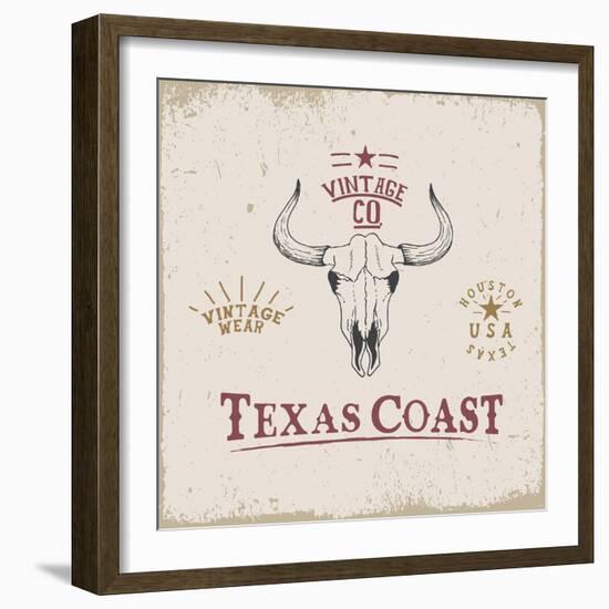 Western Old Label with Skull of Bull. Grunge Style.Prints Design for T-Shirts or Emblem and Label-Dimonika-Framed Art Print