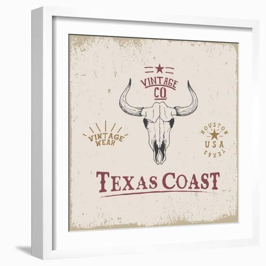 Western Old Label with Skull of Bull. Grunge Style.Prints Design for T-Shirts or Emblem and Label-Dimonika-Framed Art Print