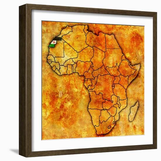 Western Sahara on Actual Map of Africa-michal812-Framed Art Print