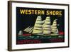 Western Shore Pear Crate Label - Hood, CA-Lantern Press-Framed Art Print