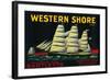 Western Shore Pear Crate Label - Hood, CA-Lantern Press-Framed Art Print