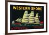 Western Shore Pear Crate Label - Hood, CA-Lantern Press-Framed Art Print