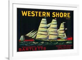 Western Shore Pear Crate Label - Hood, CA-Lantern Press-Framed Premium Giclee Print