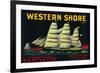 Western Shore Pear Crate Label - Hood, CA-Lantern Press-Framed Premium Giclee Print