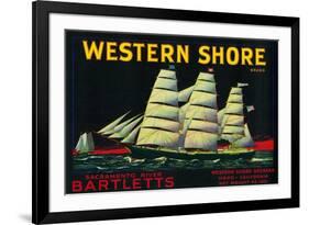 Western Shore Pear Crate Label - Hood, CA-Lantern Press-Framed Premium Giclee Print