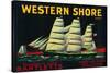 Western Shore Pear Crate Label - Hood, CA-Lantern Press-Stretched Canvas