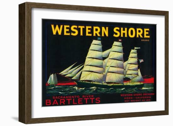 Western Shore Pear Crate Label - Hood, CA-Lantern Press-Framed Art Print