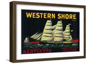 Western Shore Pear Crate Label - Hood, CA-Lantern Press-Framed Art Print