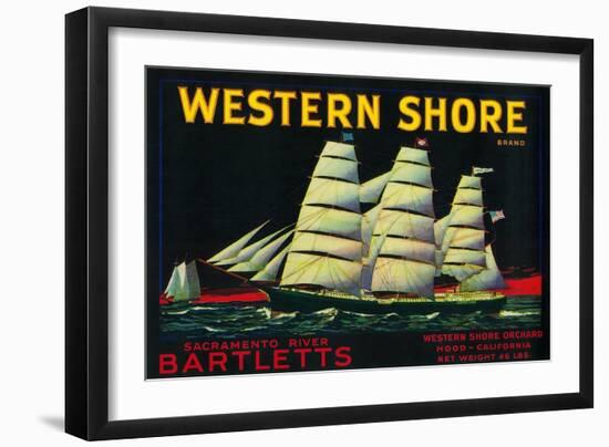 Western Shore Pear Crate Label - Hood, CA-Lantern Press-Framed Art Print