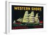 Western Shore Pear Crate Label - Hood, CA-Lantern Press-Framed Art Print