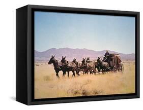 Western Stagecoach Pulled by a Six Mule Team-null-Framed Stretched Canvas
